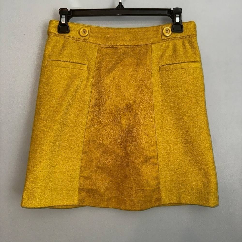 EUC Anthropologie Cooperative Mustard Yellow A-Line Mini Skirt Size 0 - Picture 2 of 9